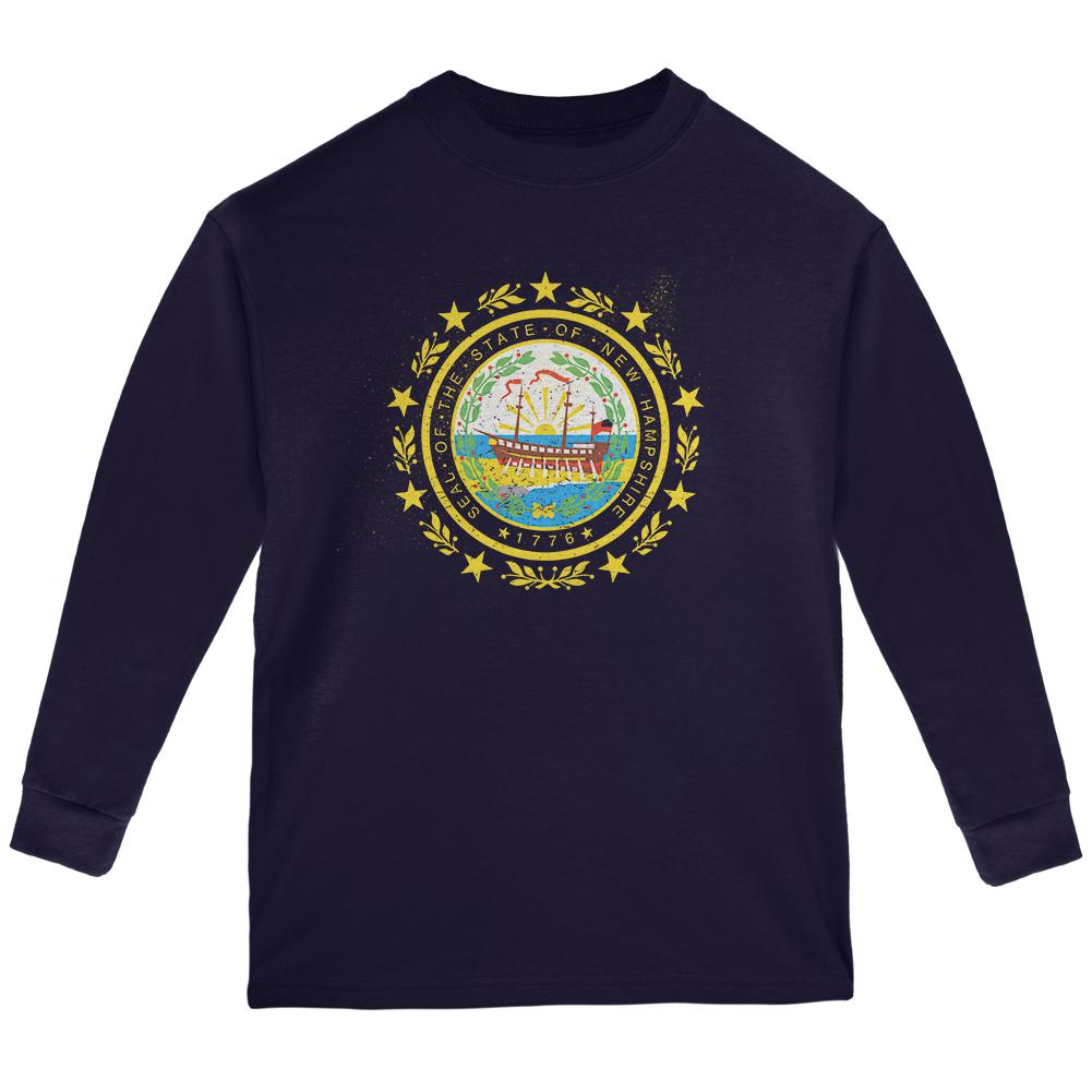 Born and Raised New Hampshire State Flag Youth Long Sleeve T Shirt Youth Long Sleeves Old Glory LG Navy