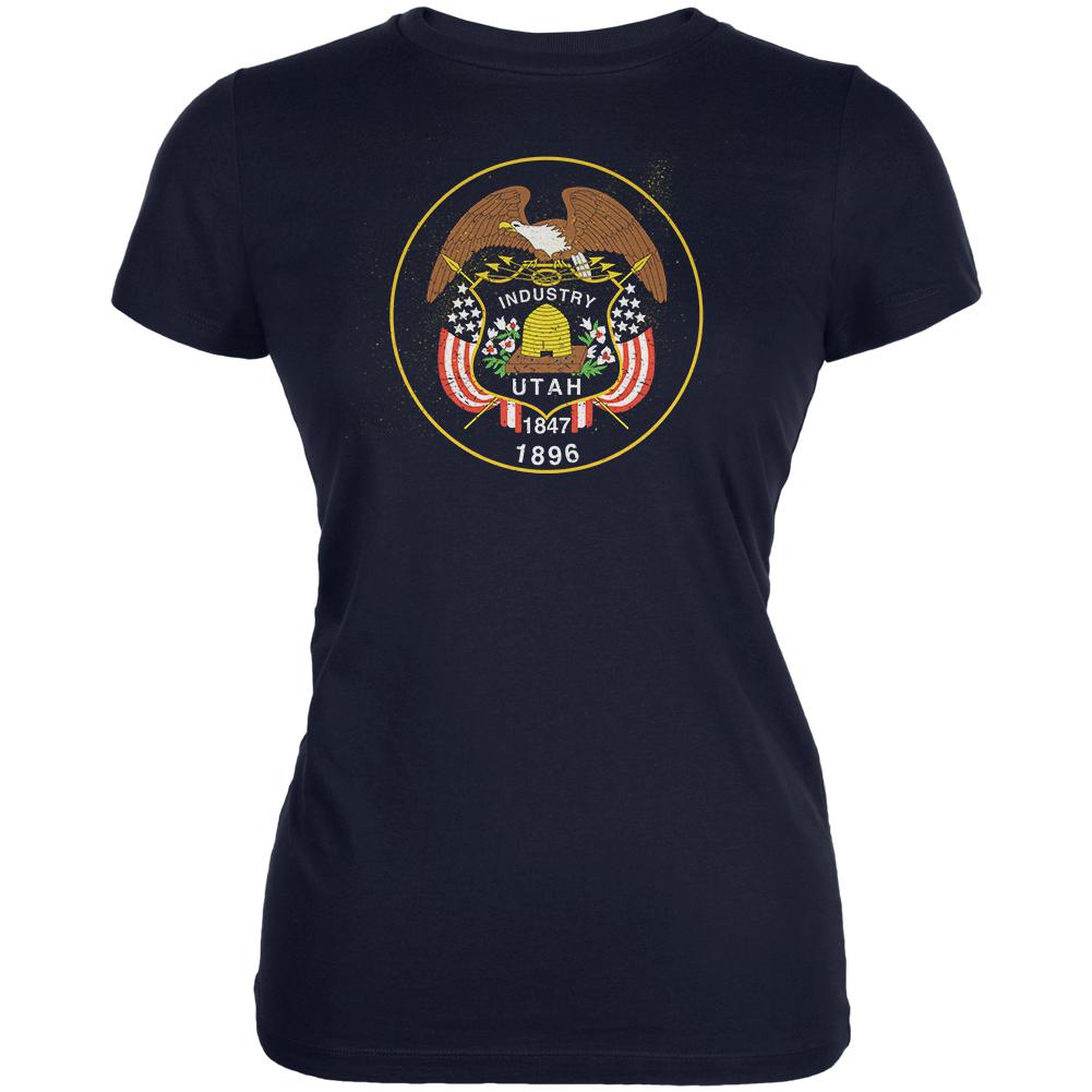 Born and Raised Utah State Flag Juniors Soft T Shirt Juniors T-Shirts Old Glory 2XL Navy