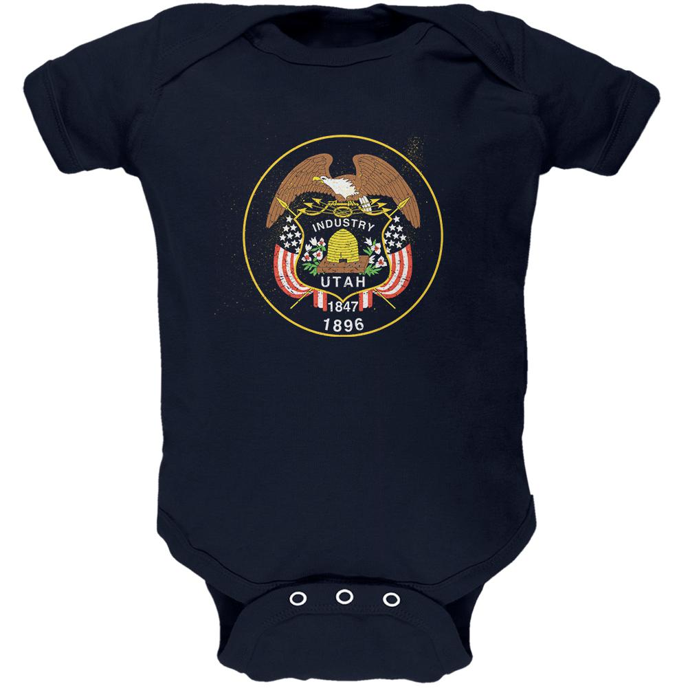 Born and Raised Utah State Flag Soft Baby One Piece Baby One Piece Old Glory 0-3M Navy