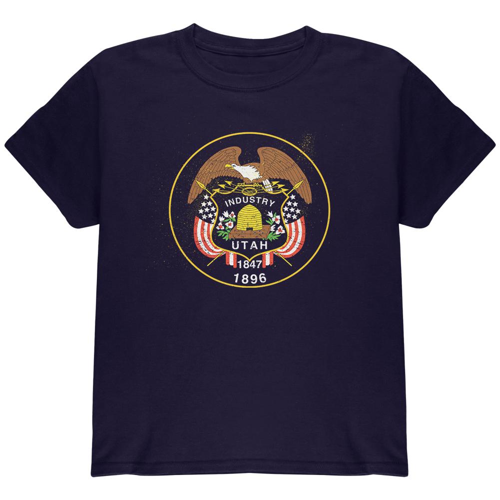 Born and Raised Utah State Flag Youth T Shirt Youth T-Shirts Old Glory LG Navy