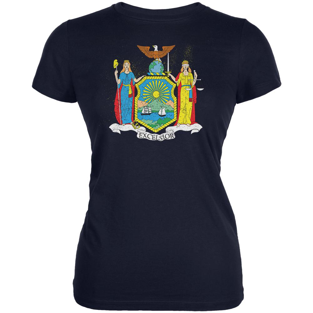 Born and Raised New York State Flag Juniors Soft T Shirt Juniors T-Shirts Old Glory 2XL Navy
