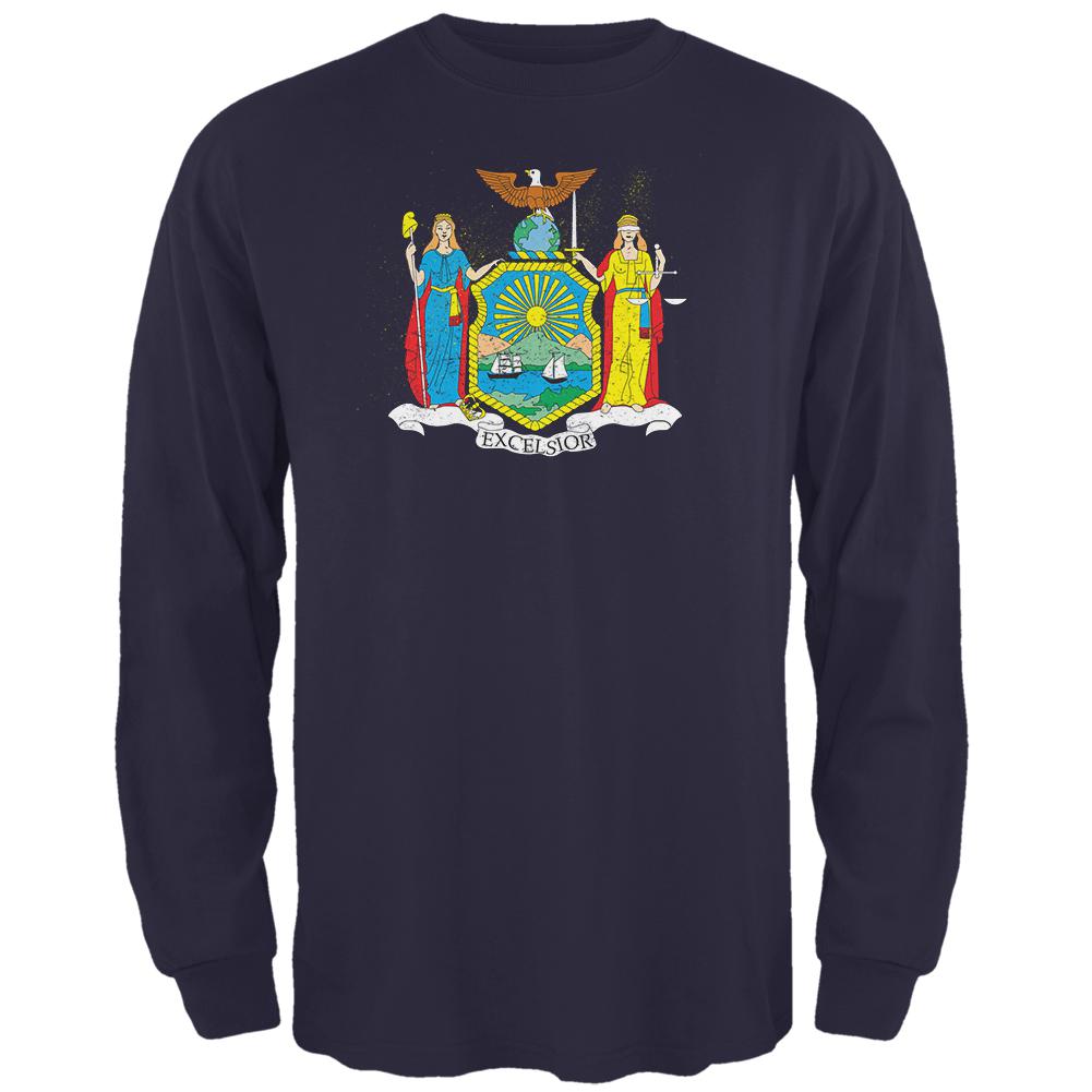 Born and Raised New York State Flag Mens Long Sleeve T Shirt Men's Long Sleeves Old Glory 2XL Navy