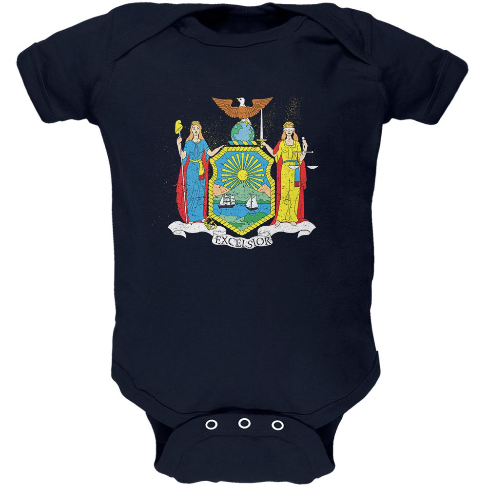 Born and Raised New York State Flag Soft Baby One Piece Baby One Piece Old Glory 0-3M Navy