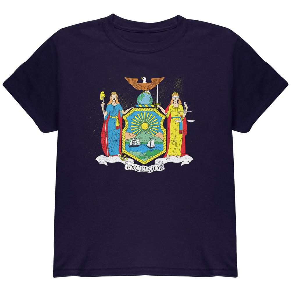 Born and Raised New York State Flag Youth T Shirt Youth T-Shirts Old Glory LG Navy