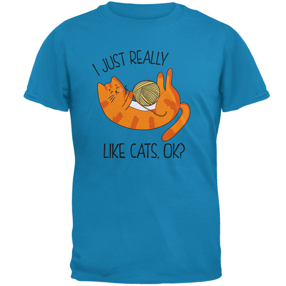I Just Really Like Cats Ok Cute Mens T Shirt Men's T-Shirts Old Glory 2XL Blue