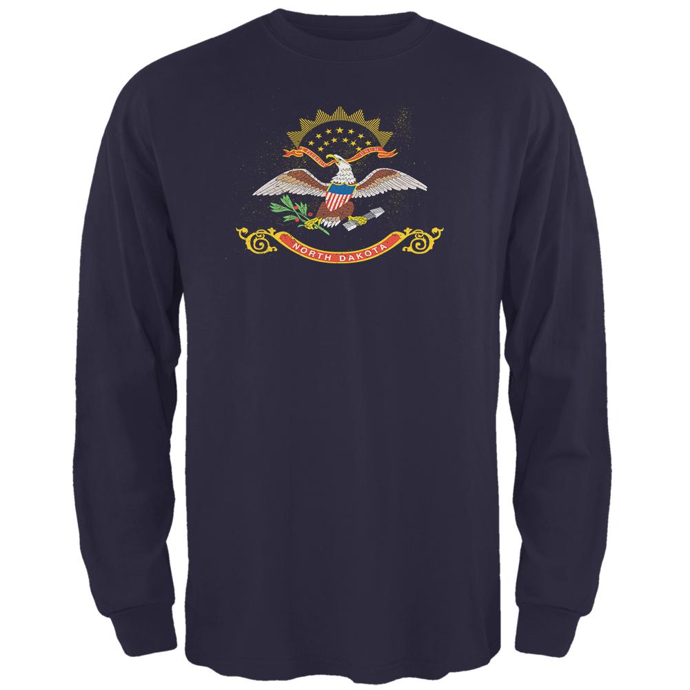 Born and Raised North Dakota State Flag Mens Long Sleeve T Shirt Men's Long Sleeves Old Glory 2XL Navy