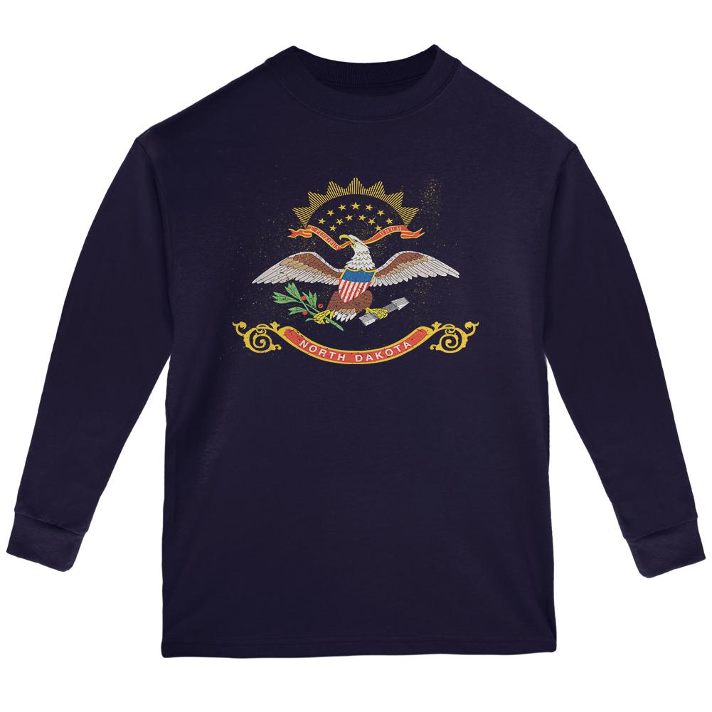 Born and Raised North Dakota State Flag Youth Long Sleeve T Shirt Youth Long Sleeves Old Glory LG Navy