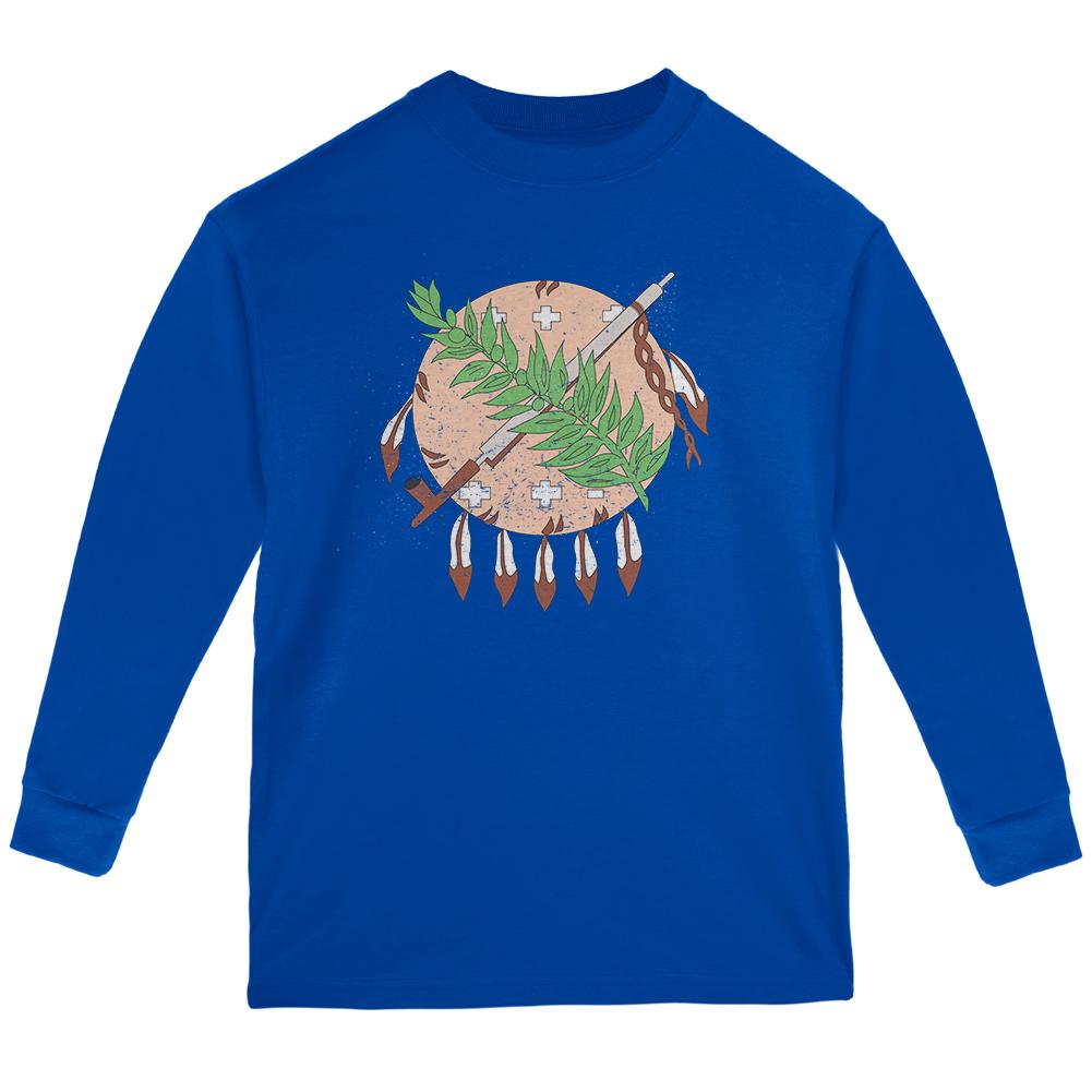 Born and Raised Oklahoma State Flag Youth Long Sleeve T Shirt Youth Long Sleeves Old Glory LG Blue