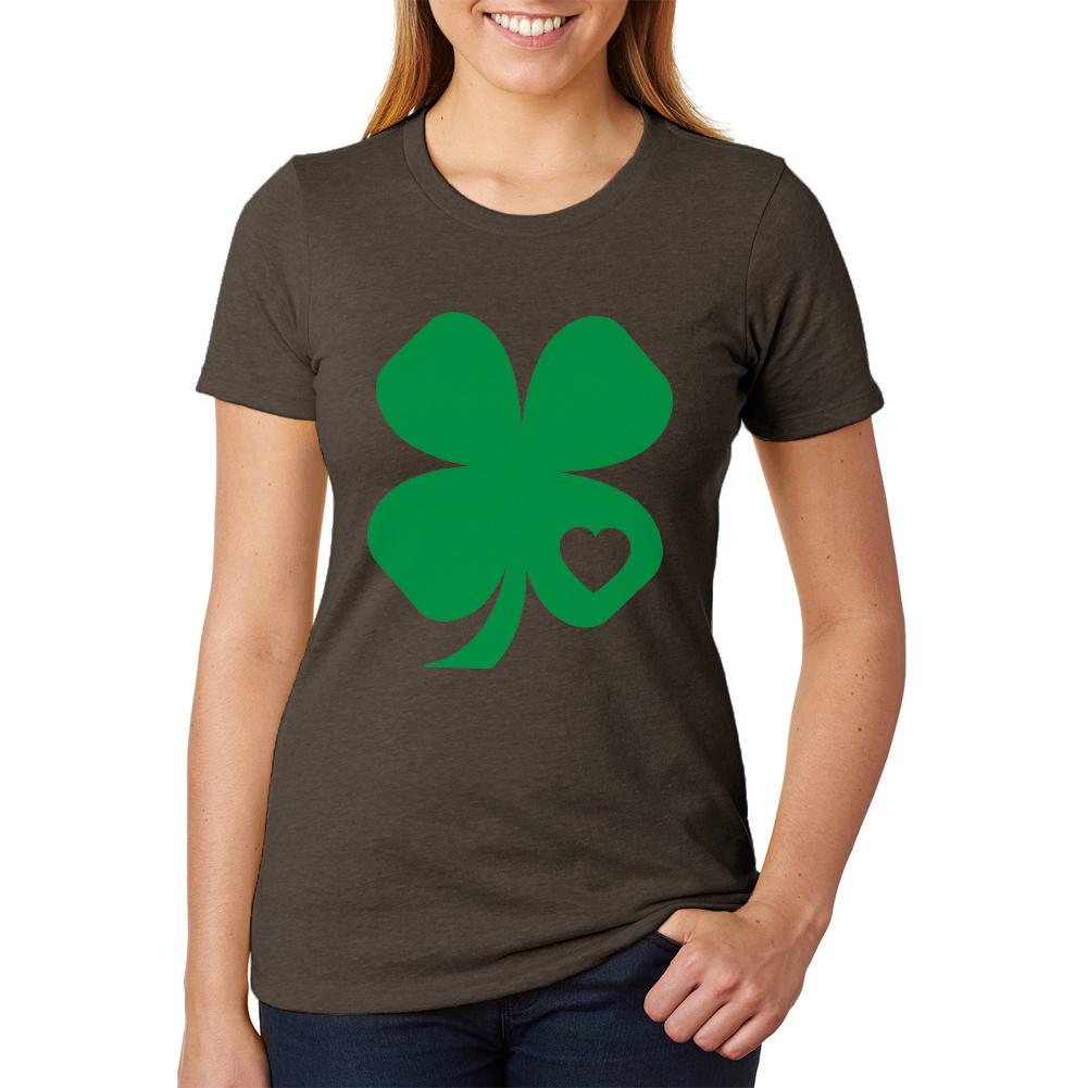 St. Patricks Day Shamrock Heart Womens Soft Heather T Shirt Women's T-Shirts Old Glory 2XL Brown