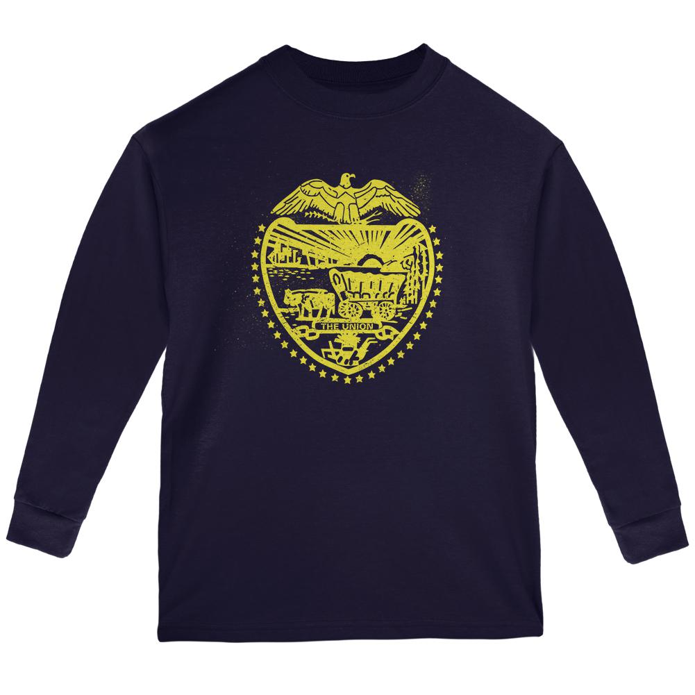 Born and Raised Oregon State Flag Youth Long Sleeve T Shirt Youth Long Sleeves Old Glory LG Navy