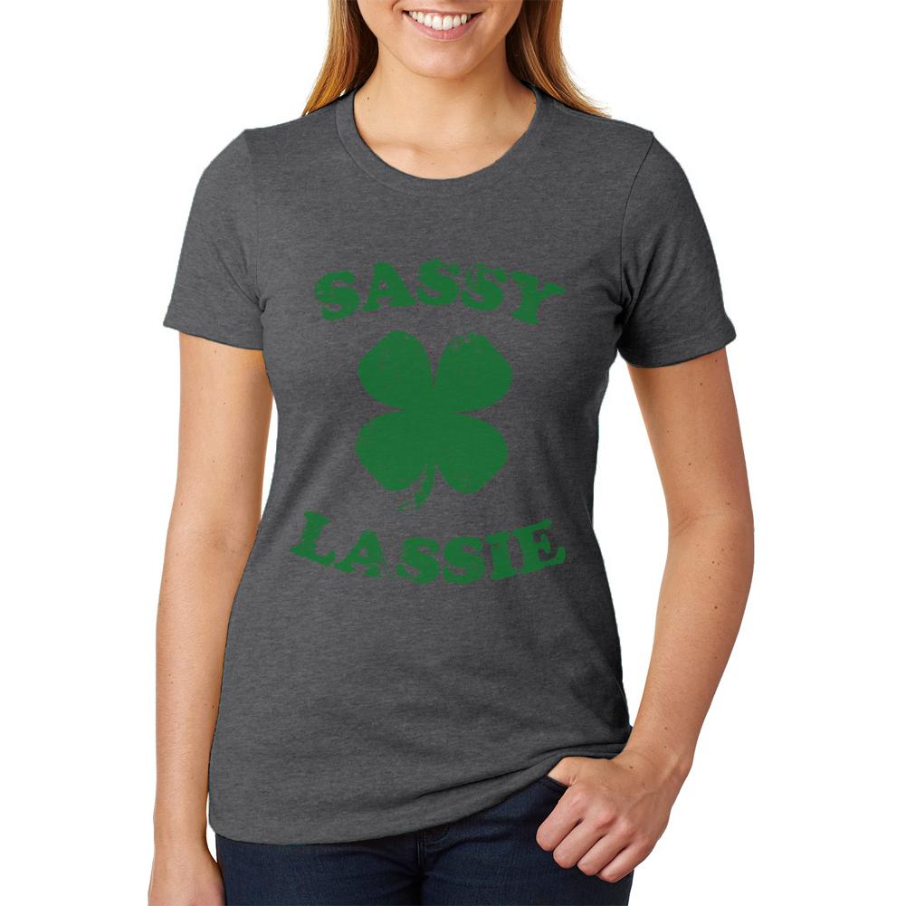 St. Patricks Day Sassy Irish Lassie Womens Soft Heather T Shirt Women's T-Shirts Old Glory 2XL Black