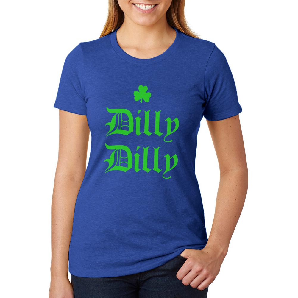 St. Patricks Day Dilly Dilly Shamrock Womens Soft Heather T Shirt Women's T-Shirts Old Glory 2XL Blue