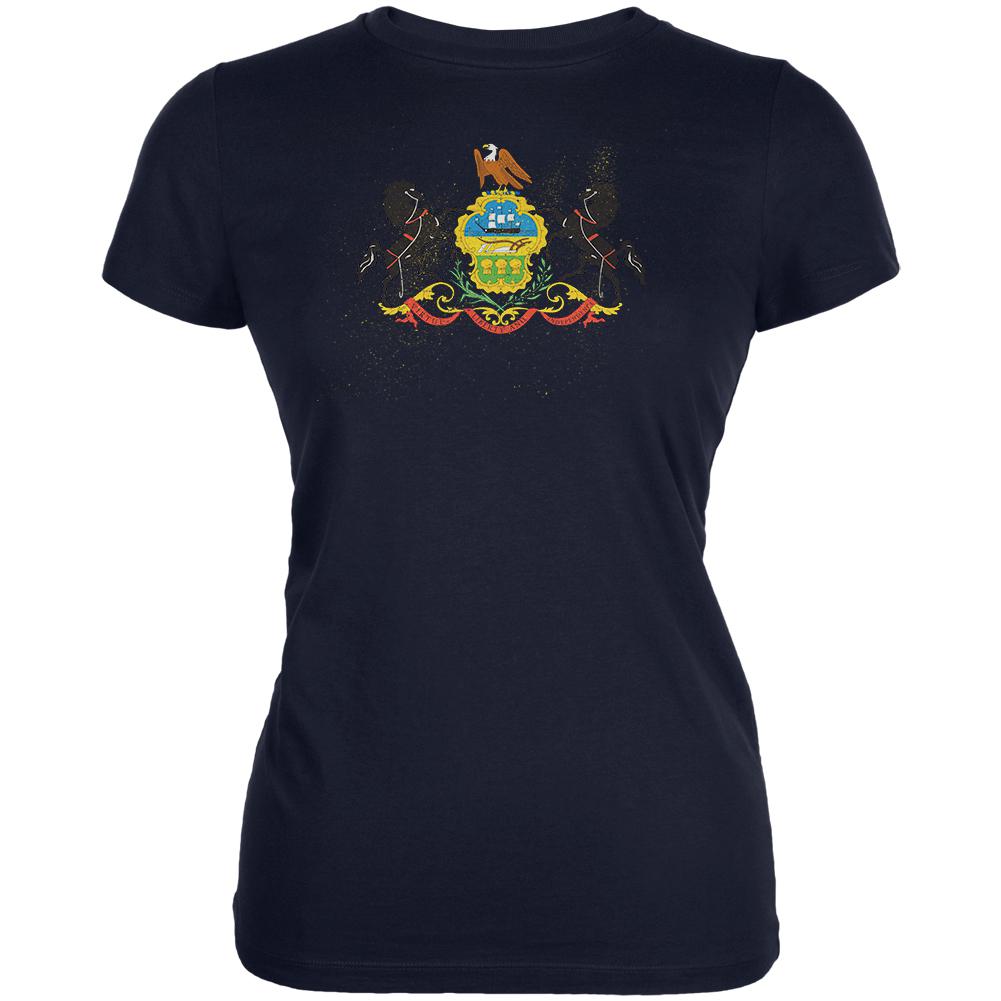 Born and Raised Pennsylvania State Flag Juniors Soft T Shirt Juniors T-Shirts Old Glory 2XL Navy