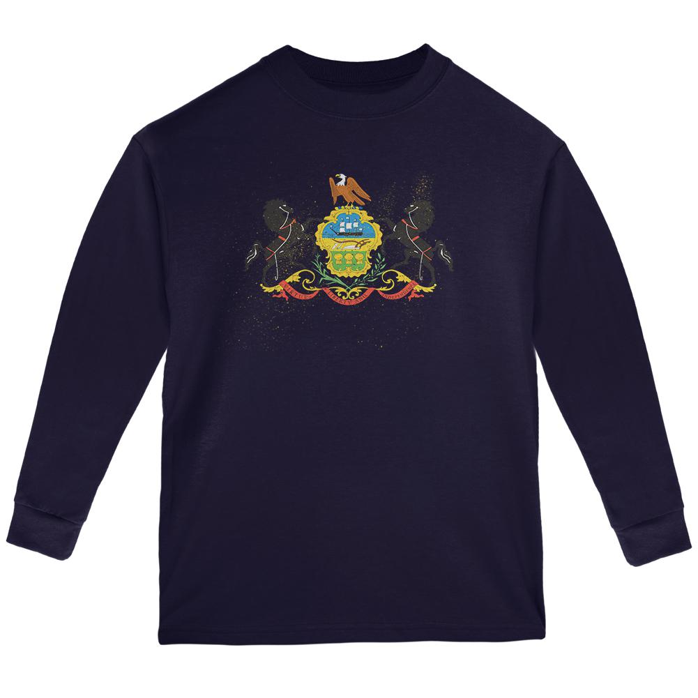 Born and Raised Pennsylvania State Flag Youth Long Sleeve T Shirt Youth Long Sleeves Old Glory LG Navy