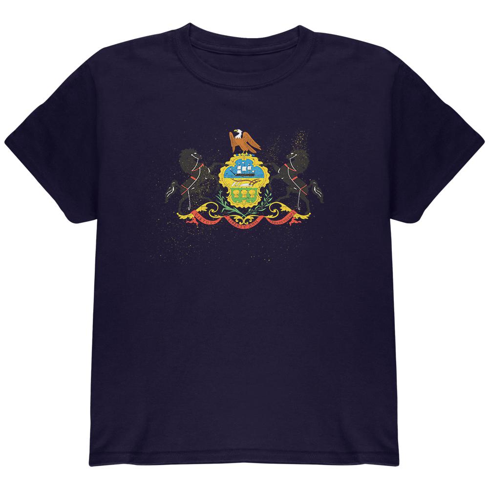 Born and Raised Pennsylvania State Flag Youth T Shirt Youth T-Shirts Old Glory LG Navy