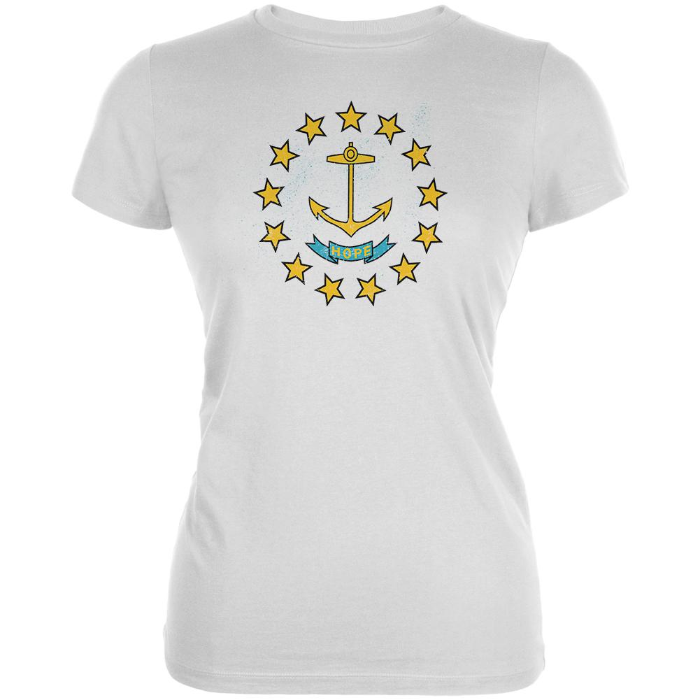 Born and Raised Rhode Island State Flag Juniors Soft T Shirt Juniors T-Shirts Old Glory 2XL White
