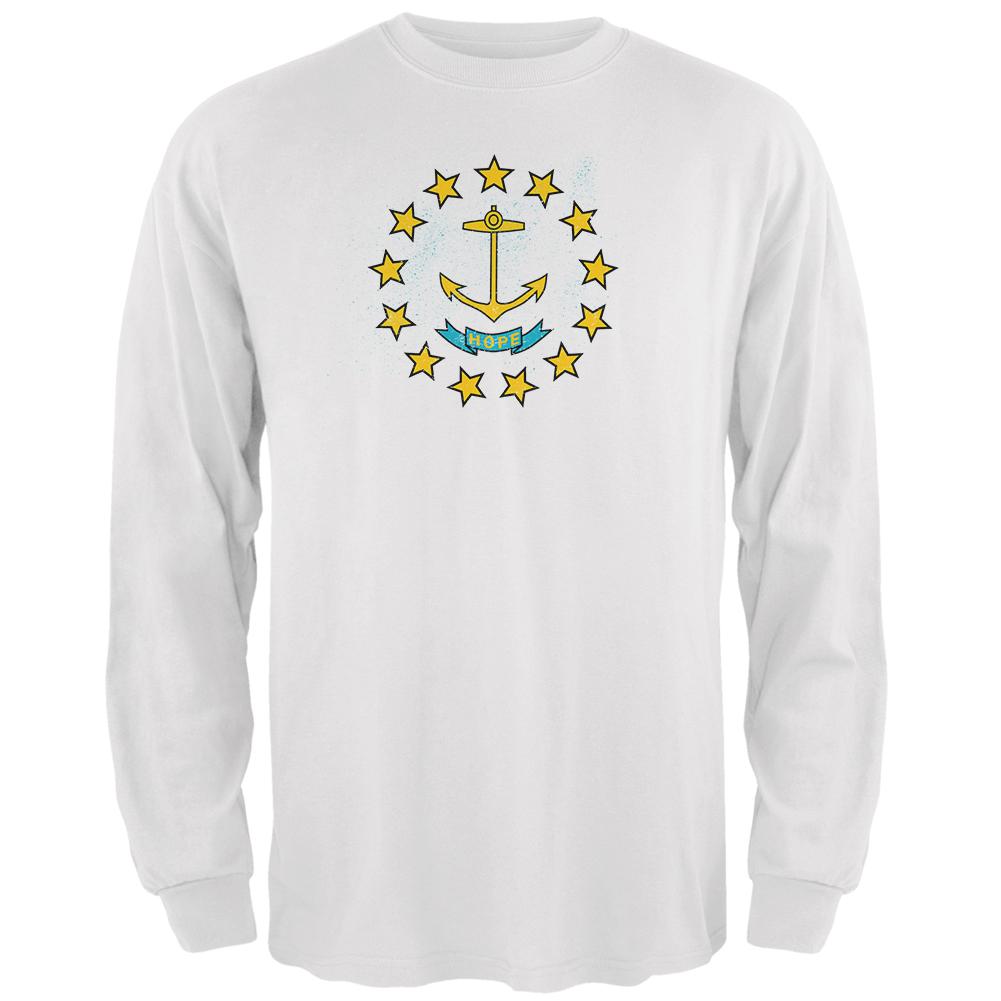 Born and Raised Rhode Island State Flag Mens Long Sleeve T Shirt Men's Long Sleeves Old Glory 2XL White