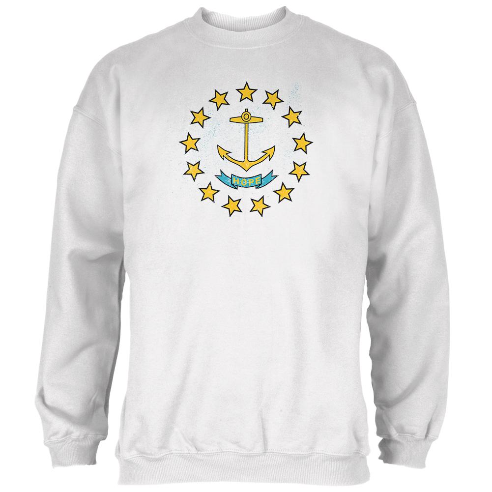 Born and Raised Rhode Island State Flag Mens Sweatshirt Men's Sweatshirts Old Glory 2XL White