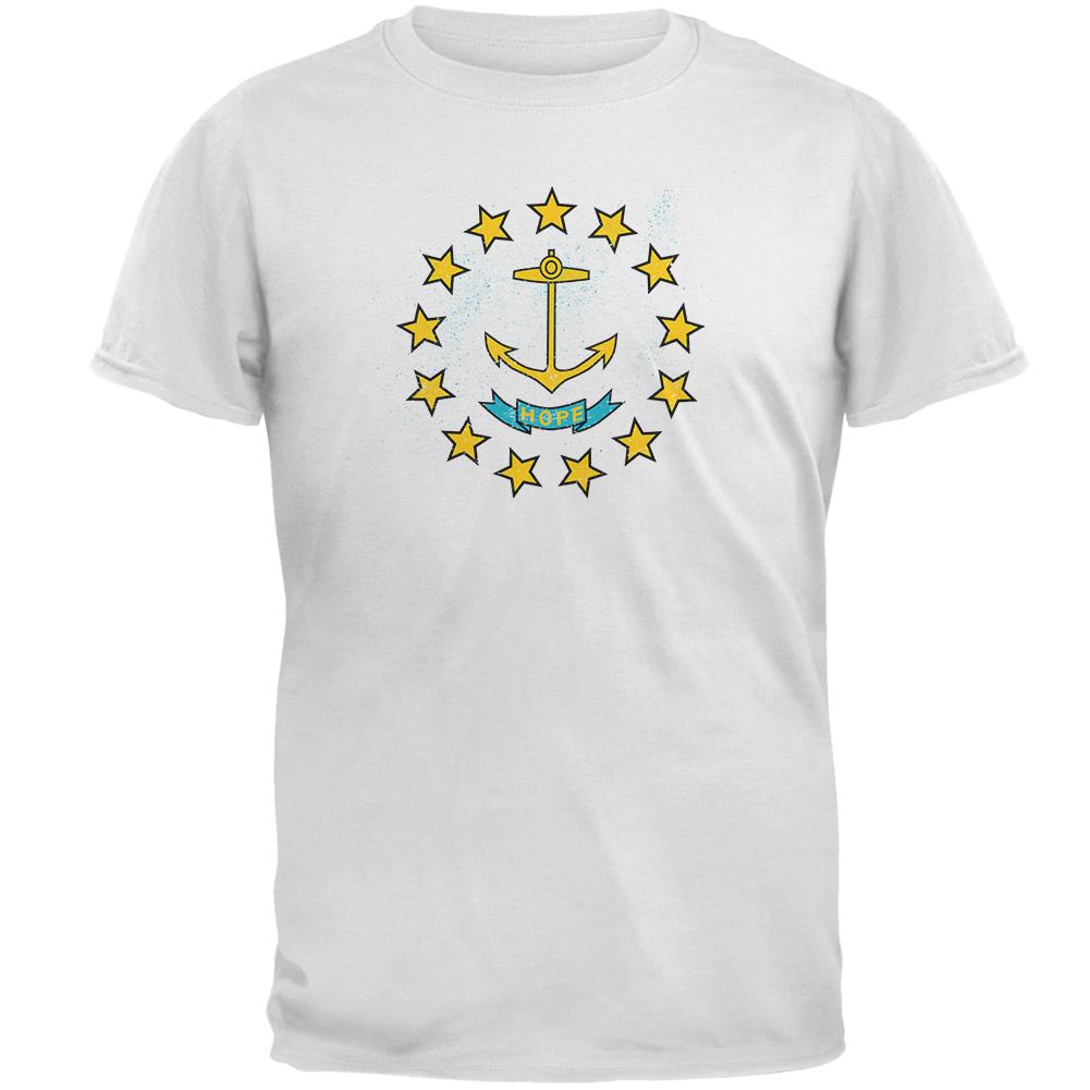 Born and Raised Rhode Island State Flag Mens T Shirt Men's T-Shirts Old Glory 2XL White