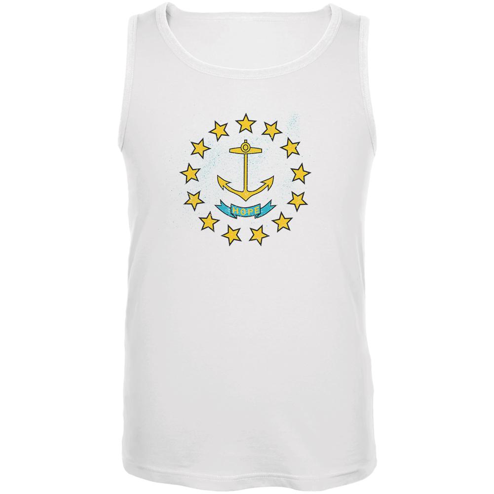 Born and Raised Rhode Island State Flag Mens Tank Top Men's Tank Tops Old Glory 2XL White