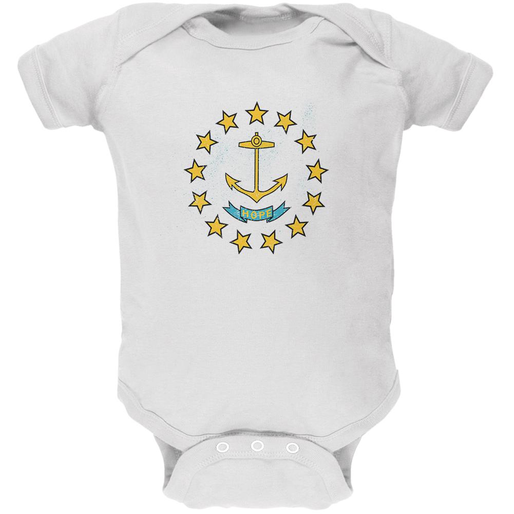 Born and Raised Rhode Island State Flag Soft Baby One Piece Baby One Piece Old Glory 0-3M White