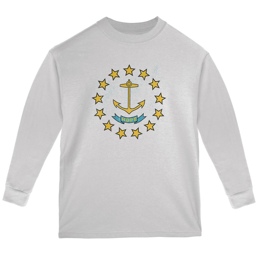 Born and Raised Rhode Island State Flag Youth Long Sleeve T Shirt Youth Long Sleeves Old Glory LG White