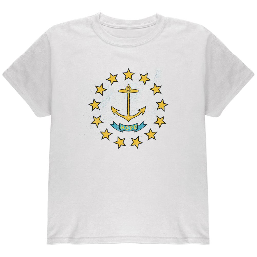 Born and Raised Rhode Island State Flag Youth T Shirt Youth T-Shirts Old Glory LG White