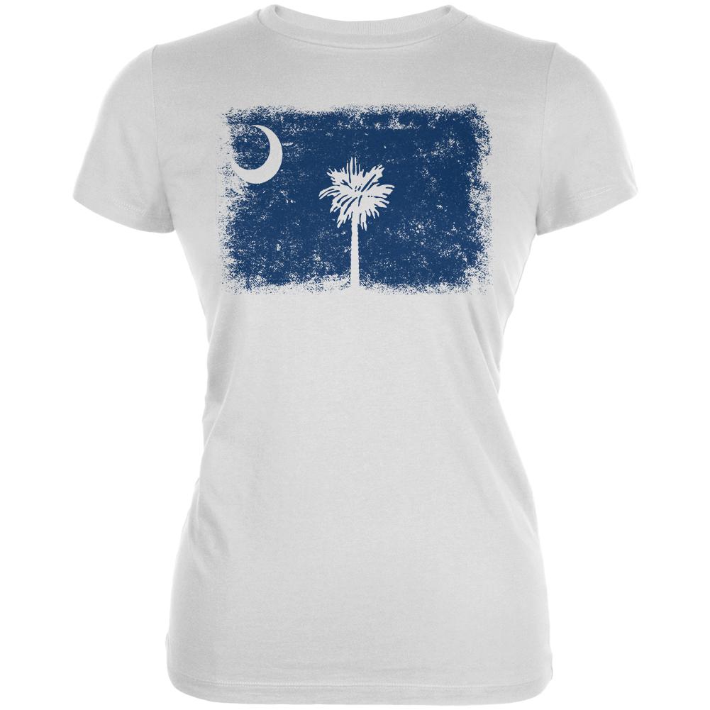Born and Raised South Carolina State Flag Juniors Soft T Shirt Juniors T-Shirts Old Glory 2XL White
