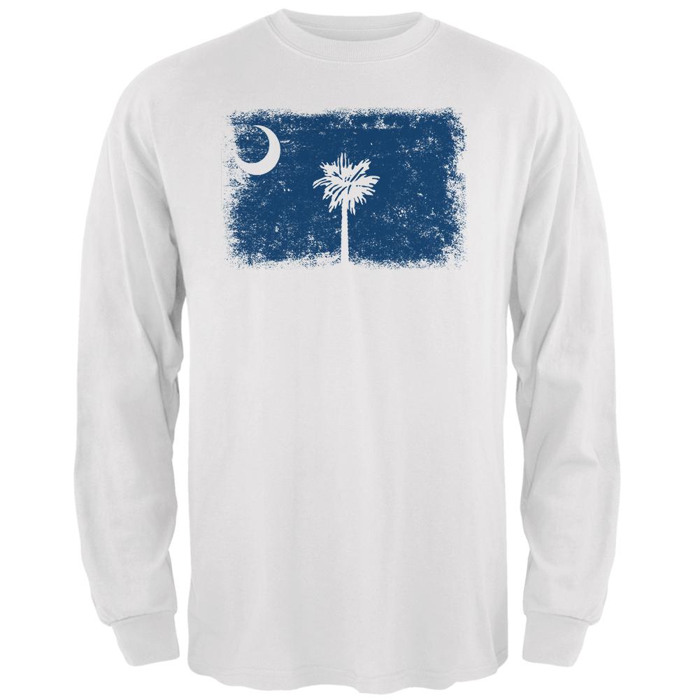 Born and Raised South Carolina State Flag Mens Long Sleeve T Shirt Men's Long Sleeves Old Glory 2XL White