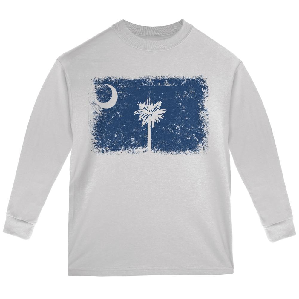 Born and Raised South Carolina State Flag Youth Long Sleeve T Shirt Youth Long Sleeves Old Glory LG White