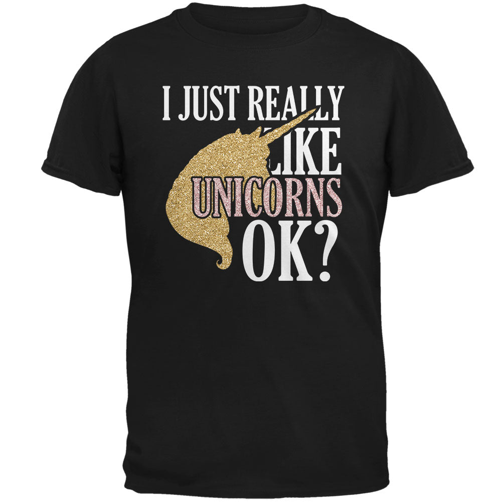 I Just Really Like Unicorns Ok Faux Glitter Mens T Shirt Men's T-Shirts Old Glory 2XL Black