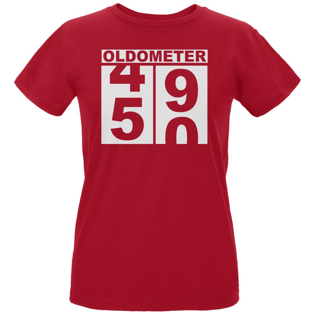 Milestone Birthday Oldometer Odometer Turning 50 Womens Organic T Shirt Women's T-Shirts Old Glory LG Red