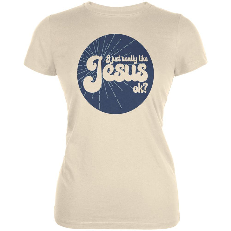 I Just Really Like Jesus ok? Juniors Soft T Shirt Juniors T-Shirts Old Glory 2XL Yellow