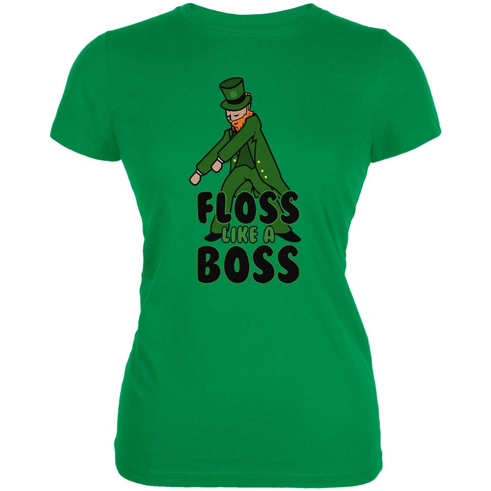 St. Patrick's Day Flossing Leprechaun Juniors Soft T Shirt Juniors T-Shirts Old Glory 2XL Green
