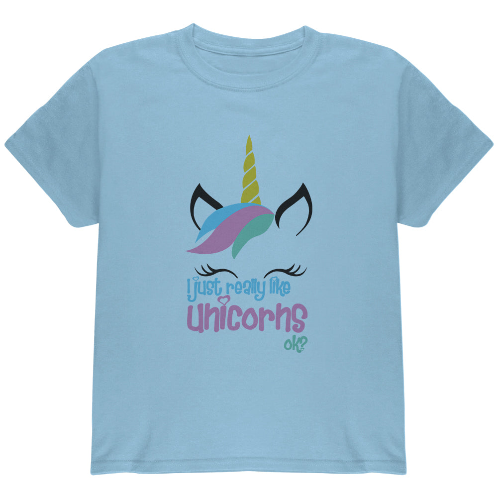 I Just Really Like Unicorns ok? Youth T Shirt Youth T-Shirts Old Glory YLG Blue