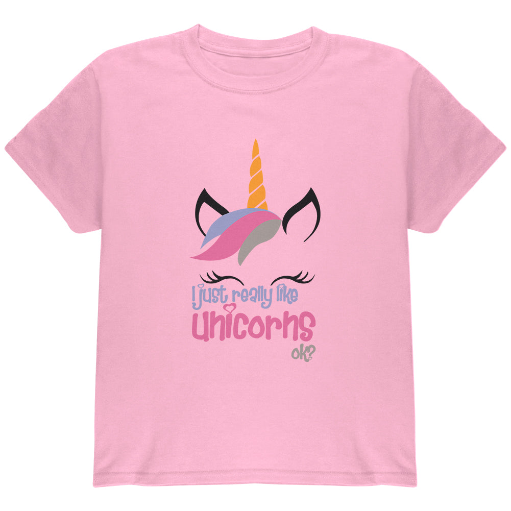 I Just Really Like Unicorns ok? Youth T Shirt Youth T-Shirts Old Glory YLG Pink