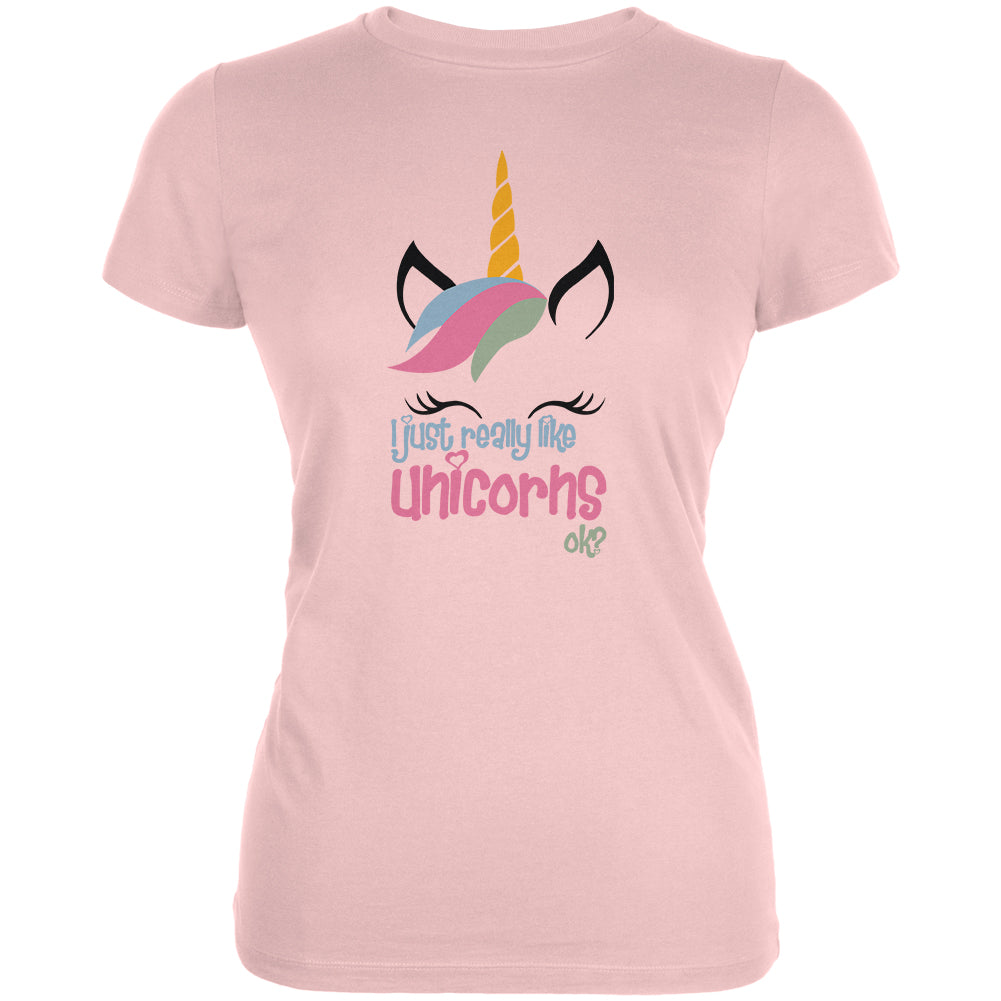 I Just Really Like Unicorns ok? Juniors Soft T Shirt Juniors T-Shirts Old Glory 2XL Pink