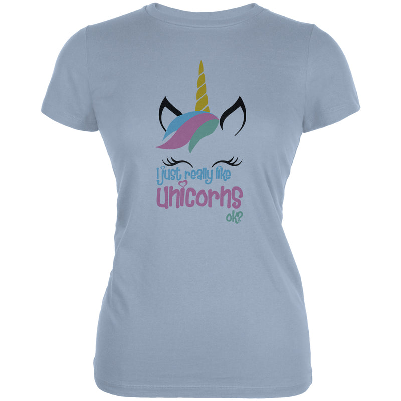 I Just Really Like Unicorns ok? Juniors Soft T Shirt Juniors T-Shirts Old Glory 2XL Blue