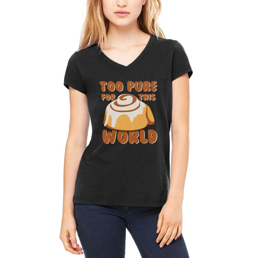 Cinnamon Bun Roll Too Pure for this World Juniors V-Neck T Shirt Juniors V-Neck T-Shirts Old Glory 2XL Black