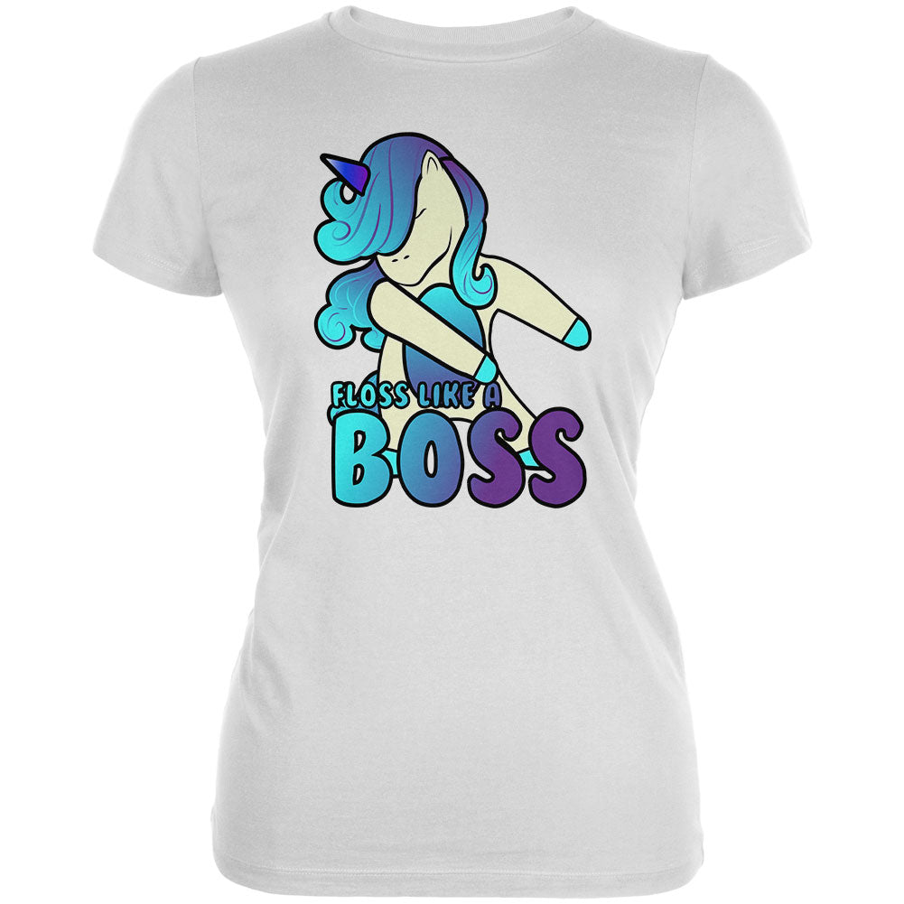Floss Like A Boss Flossing Unicorn Dance Juniors Soft T Shirt Juniors T-Shirts Old Glory 2XL White