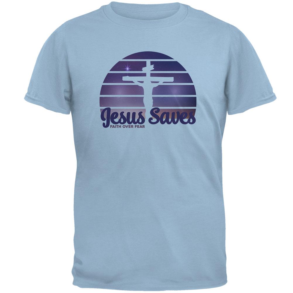 Jesus Saves Faith Over Fear Sun Crucifix Mens T Shirt Men's T-Shirts Old Glory 2XL Blue