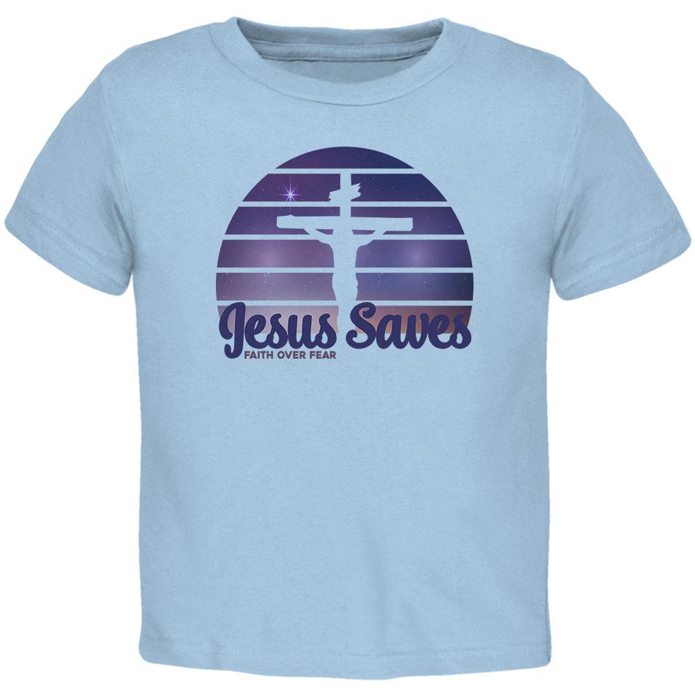 Jesus Saves Faith Over Fear Sun Crucifix Toddler T Shirt Toddler T-Shirts Old Glory 2T Blue