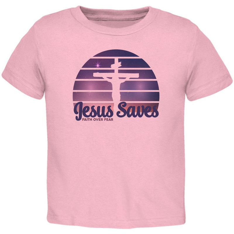 Jesus Saves Faith Over Fear Sun Crucifix Toddler T Shirt Toddler T-Shirts Old Glory 2T Pink