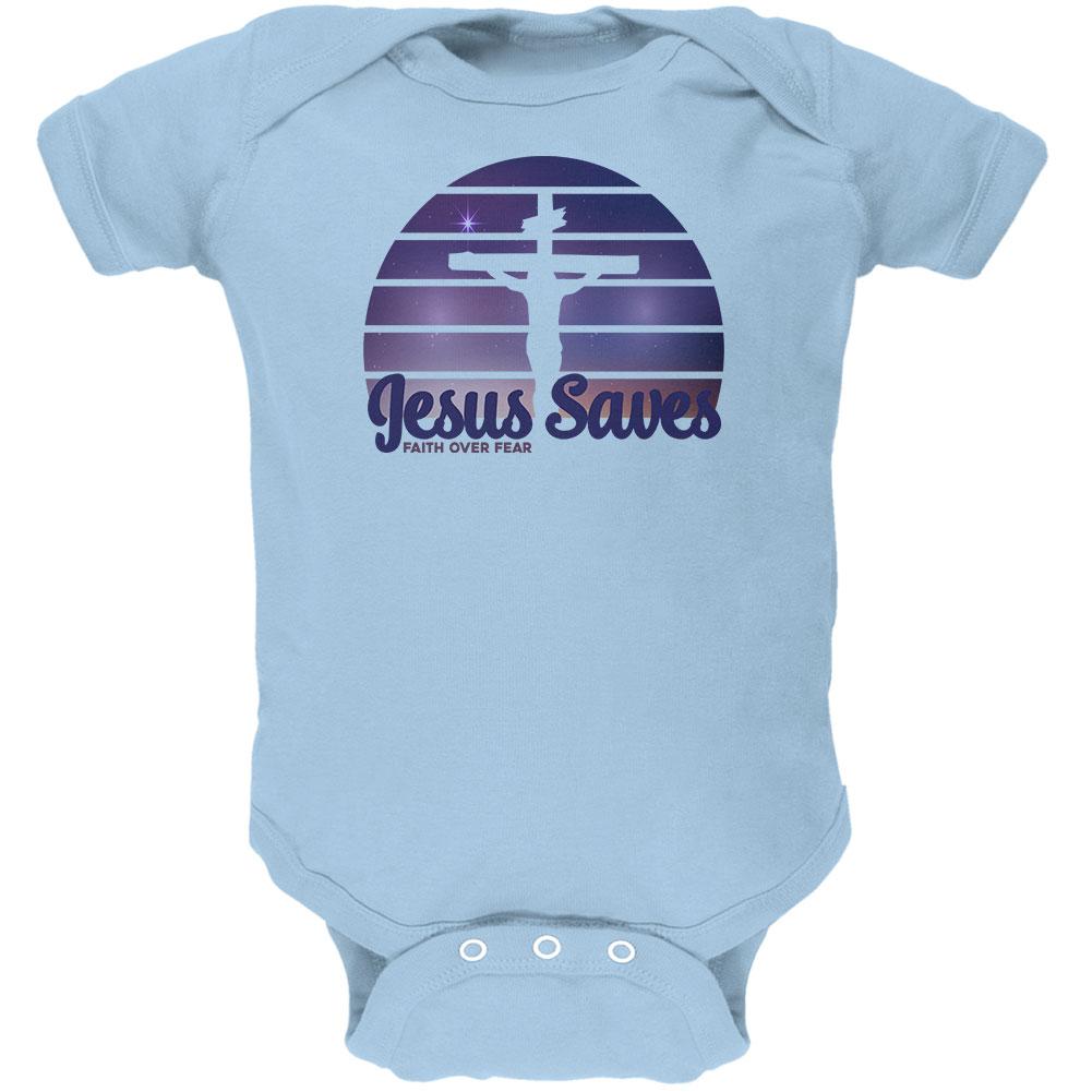 Jesus Saves Faith Over Fear Sun Crucifix Soft Baby One Piece Baby One Piece Old Glory 0-3M Blue