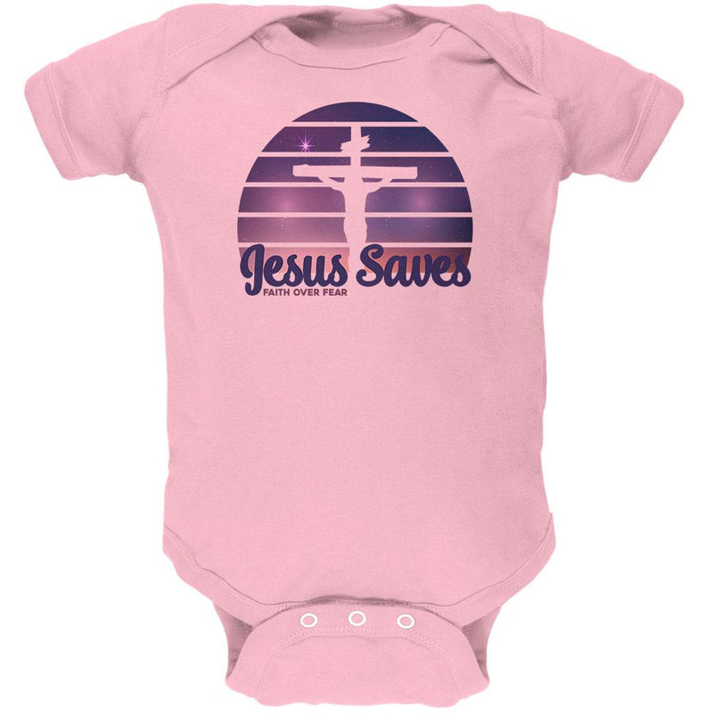 Jesus Saves Faith Over Fear Sun Crucifix Soft Baby One Piece Baby One Piece Old Glory 0-3M Pink