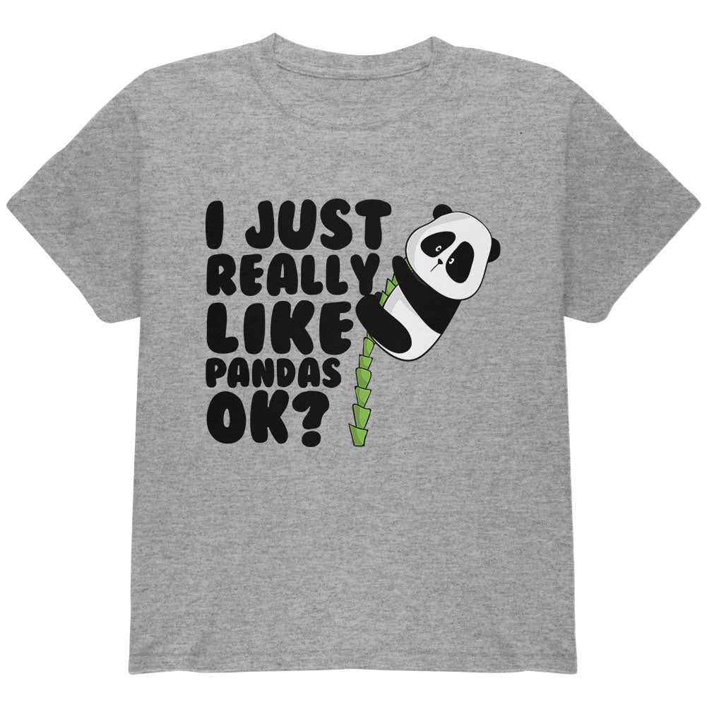 I Just Really Like Pandas Cute Youth T Shirt Youth T-Shirts Old Glory YLG Grey