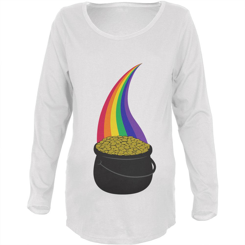 Halloween Pot of Gold Rainbow Costume Pregnant Maternity Soft Long Sleeve T Shirt Maternity Long Sleeve T-Shirts Old Glory 2XL White