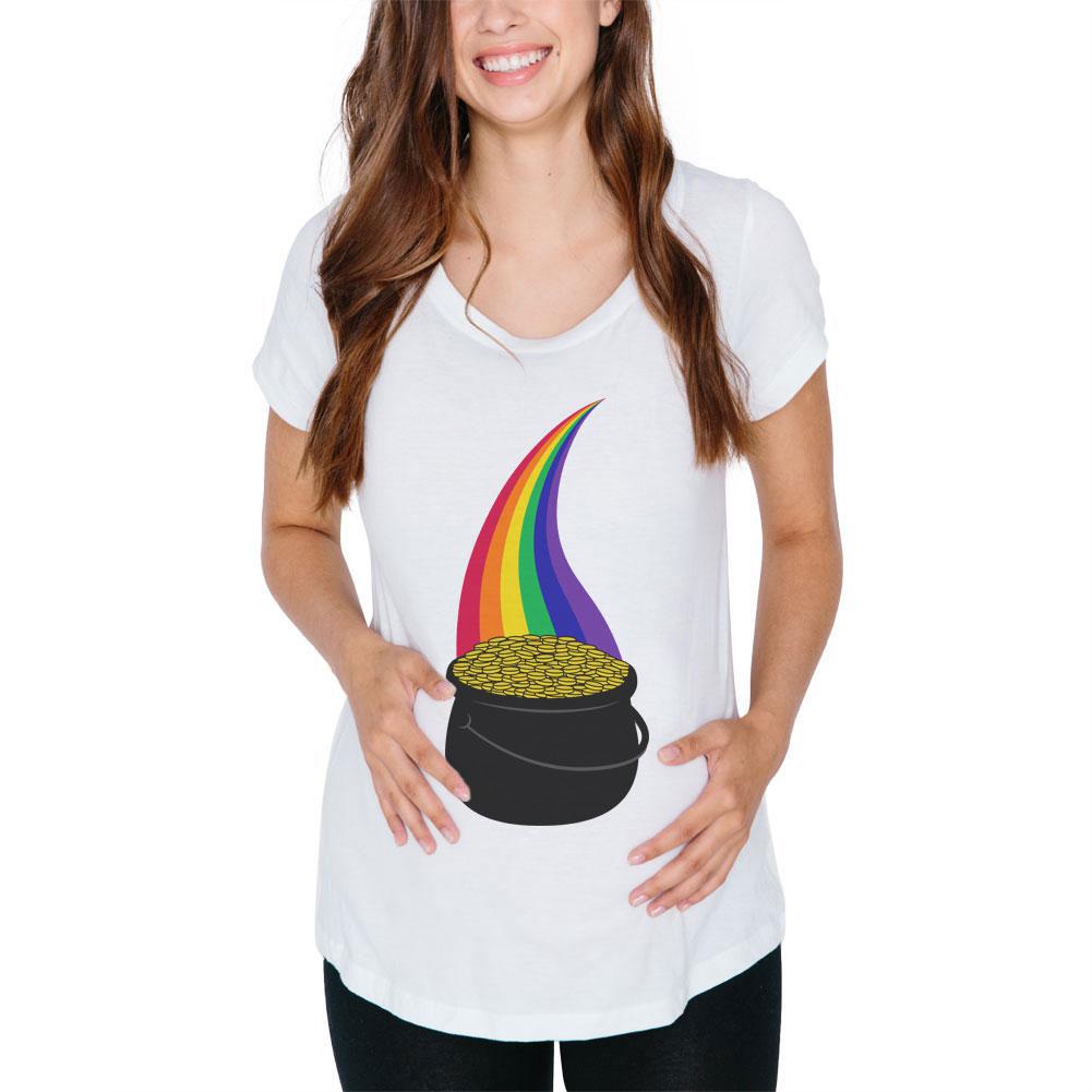 Halloween Pot of Gold Rainbow Costume Pregnant Maternity Soft T Shirt Maternity T-Shirts Old Glory 2XL White