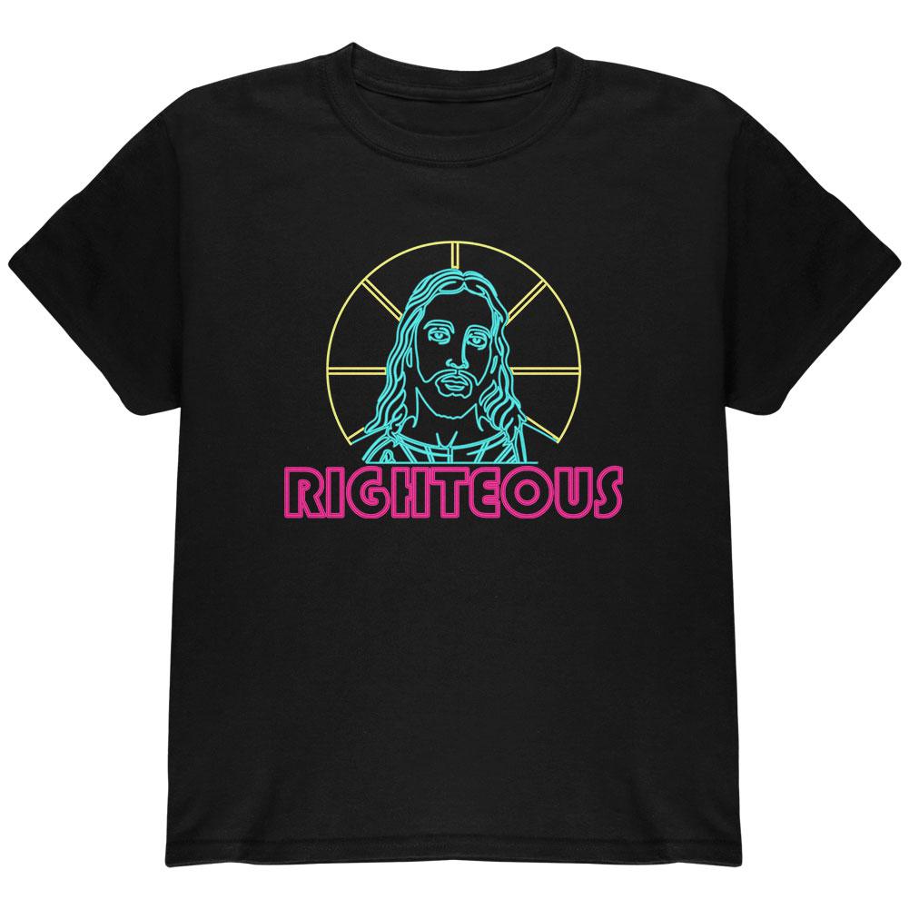80's Neon Righteous Jesus Christ Religion Youth T Shirt Youth T-Shirts Old Glory LG Black