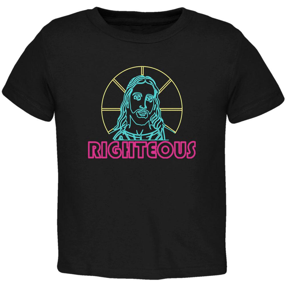 80's Neon Righteous Jesus Christ Religion Toddler T Shirt Toddler T-Shirts Old Glory 2T Black